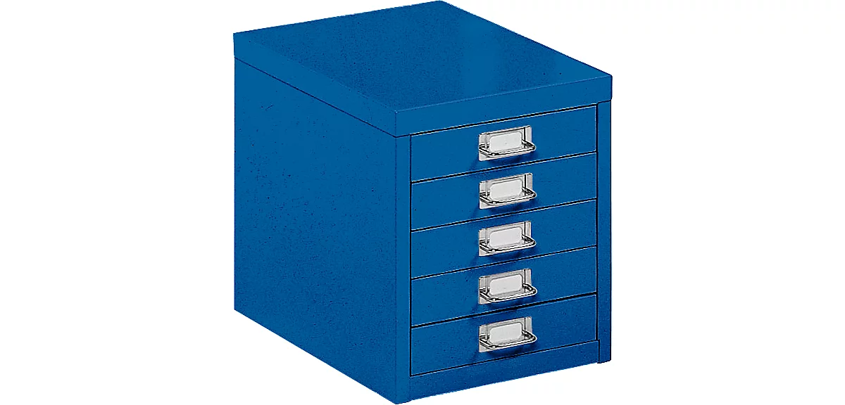 Schubladenschrank DIN A4, mit 5 Schubladen, 330 mm hoch, enzianblau