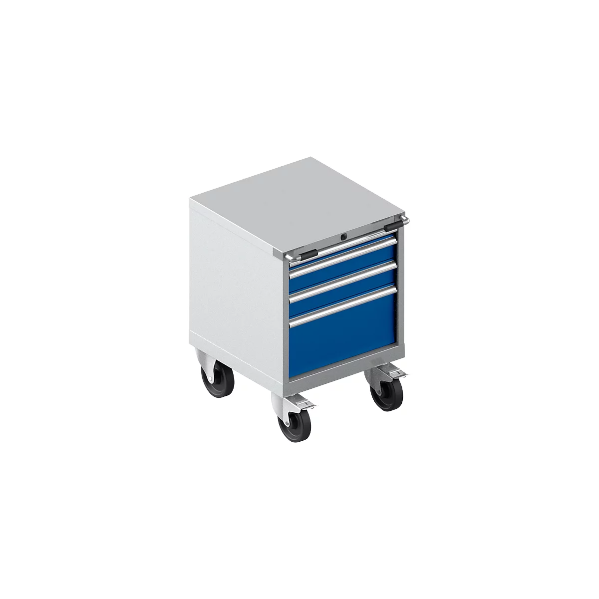 Schubladenschrank mit Rollen WSK 27-27, 4 Schübe, bis 200 kg, B 564 x T 572 x H 770 mm, weißaluminium/enzianblau