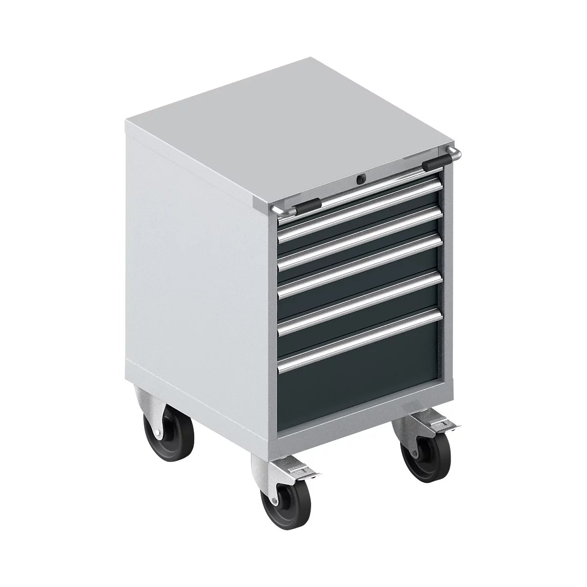 Schubladenschrank mit Rollen WSK 27-27, 6 Schübe, bis 200 kg, B 564 x T 572 x H 870 mm, weißaluminium/anthrazitgrau