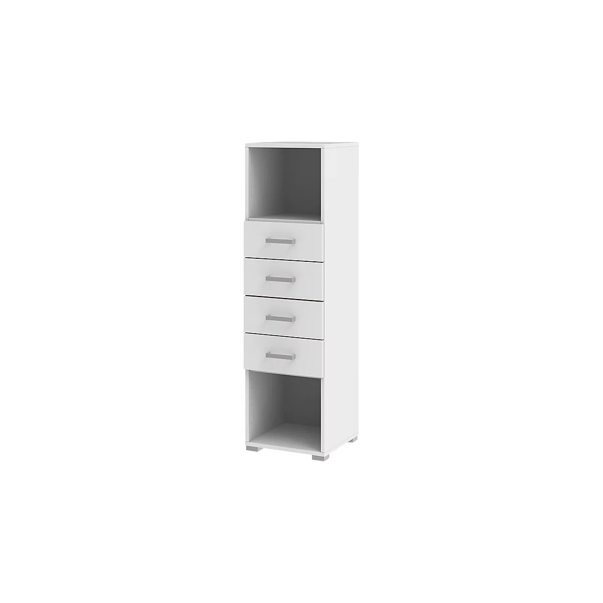 Schubladenschrank TEQSTYLE, 4 Auszüge, B 400 x T 419 x H 1465 mm, weiß/weiß