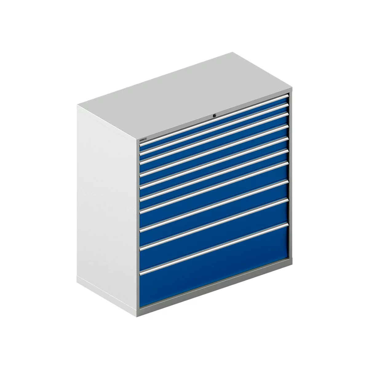 Schubladenschrank WSK 78–36 E, Stahl, 10 Schübe, 75 kg Traglast, B 1431 mm x T 725 mm x H 1450 mm, lichtgrau/enzianblau