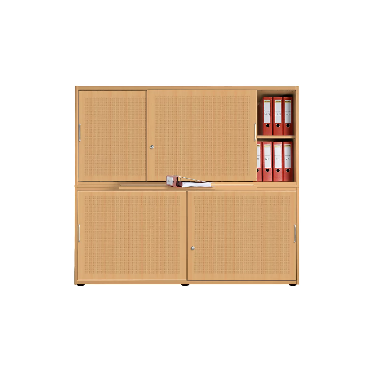 Schuifdeurkast, akoestische wand, B 1600 mm, 4 ordnerhoogten, beukenpatroon
