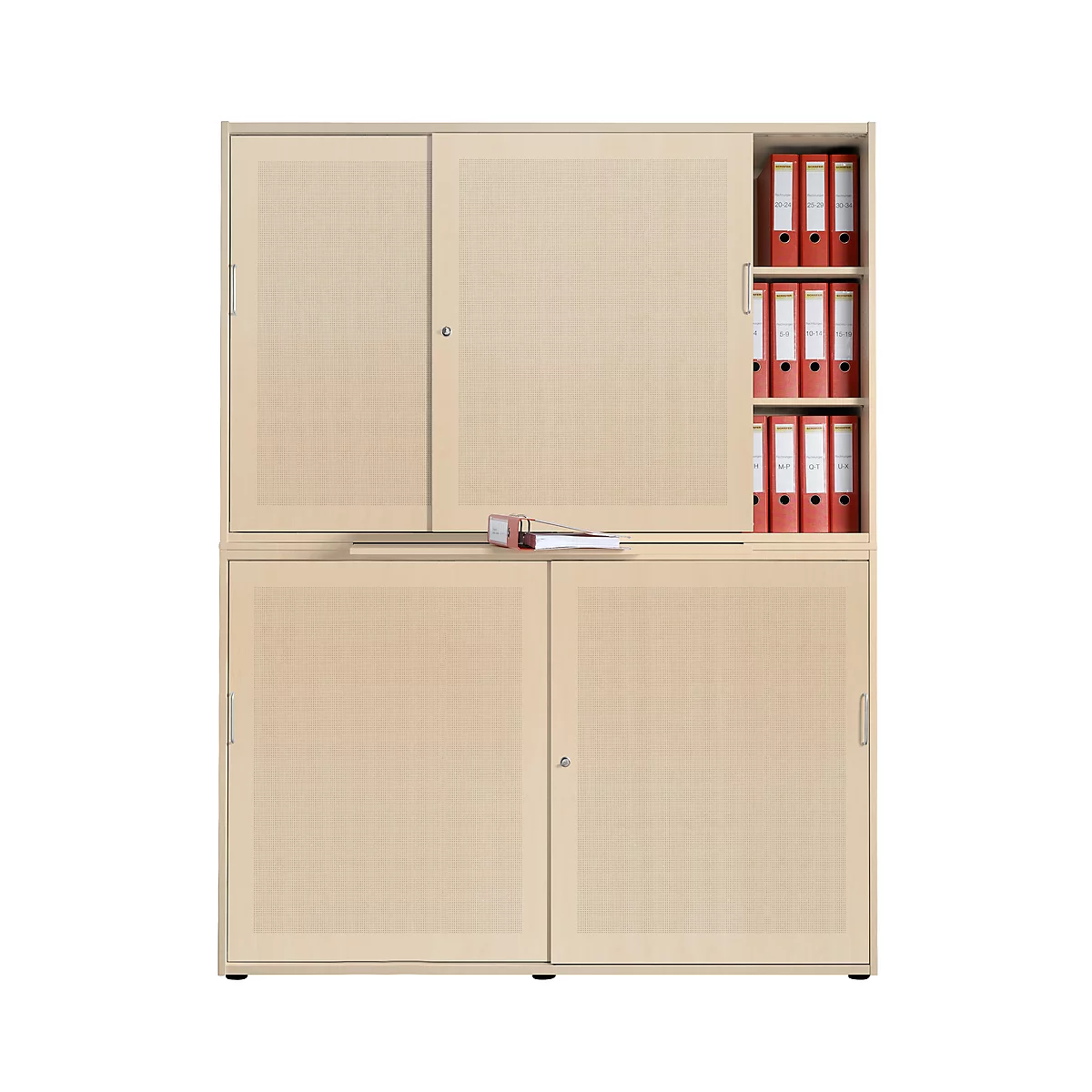 Schuifdeurkast, akoestische wand, B 1600 mm, 6 ordnerhoogten, esdoornpatroon