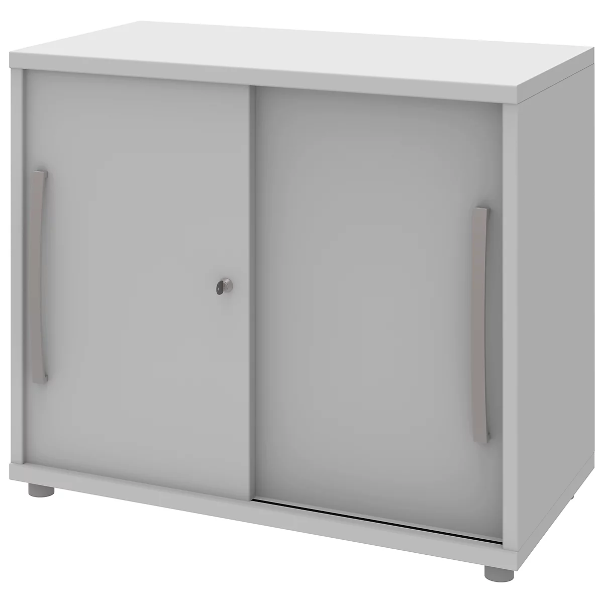 Schuifdeurkast BARI, 1 legbord, slot, B 800 x D 430 x H 720 mm, lichtgrijs