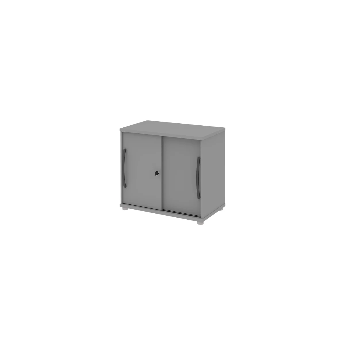 Schuifdeurkast BARI, 1 legbord, slot, B 800 x D 430 x H 720 mm, middengrijs/middengrijs