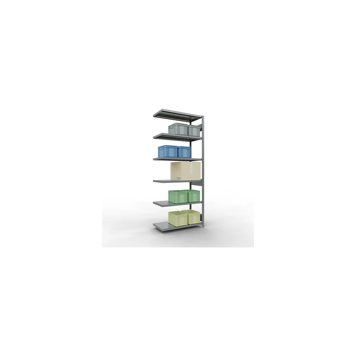 Schulte Lagertechnik boltless shelving system MULTIplus 250, bolt-on shelving, length bolt, 2500x1000x500 mm, 6 shelves, galvanized