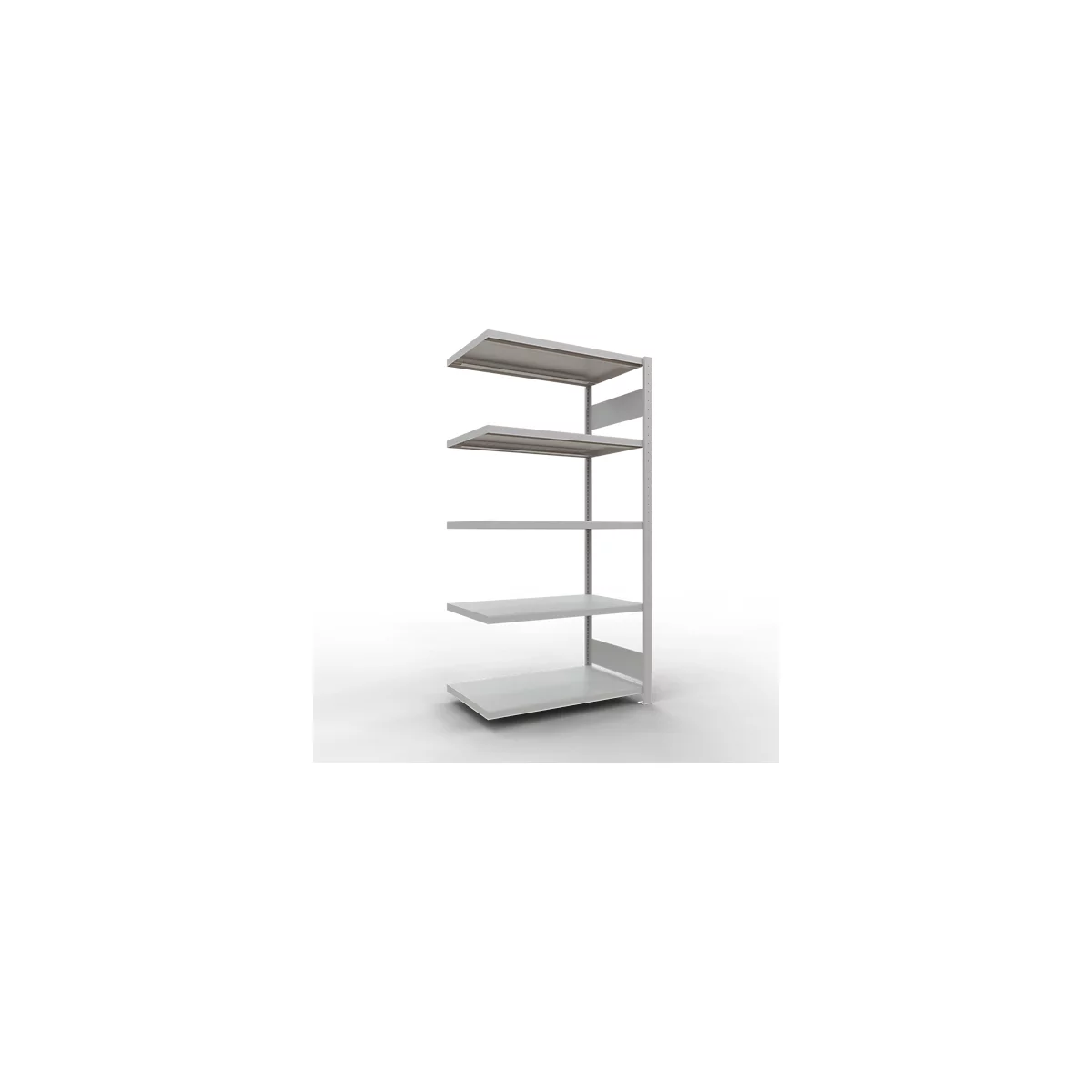 Schulte Lagertechnik boltless shelving system MULTIplus 250, boltless add-on shelving, length bolt, 2000x1000x600 mm, 5 shelves, light grey
