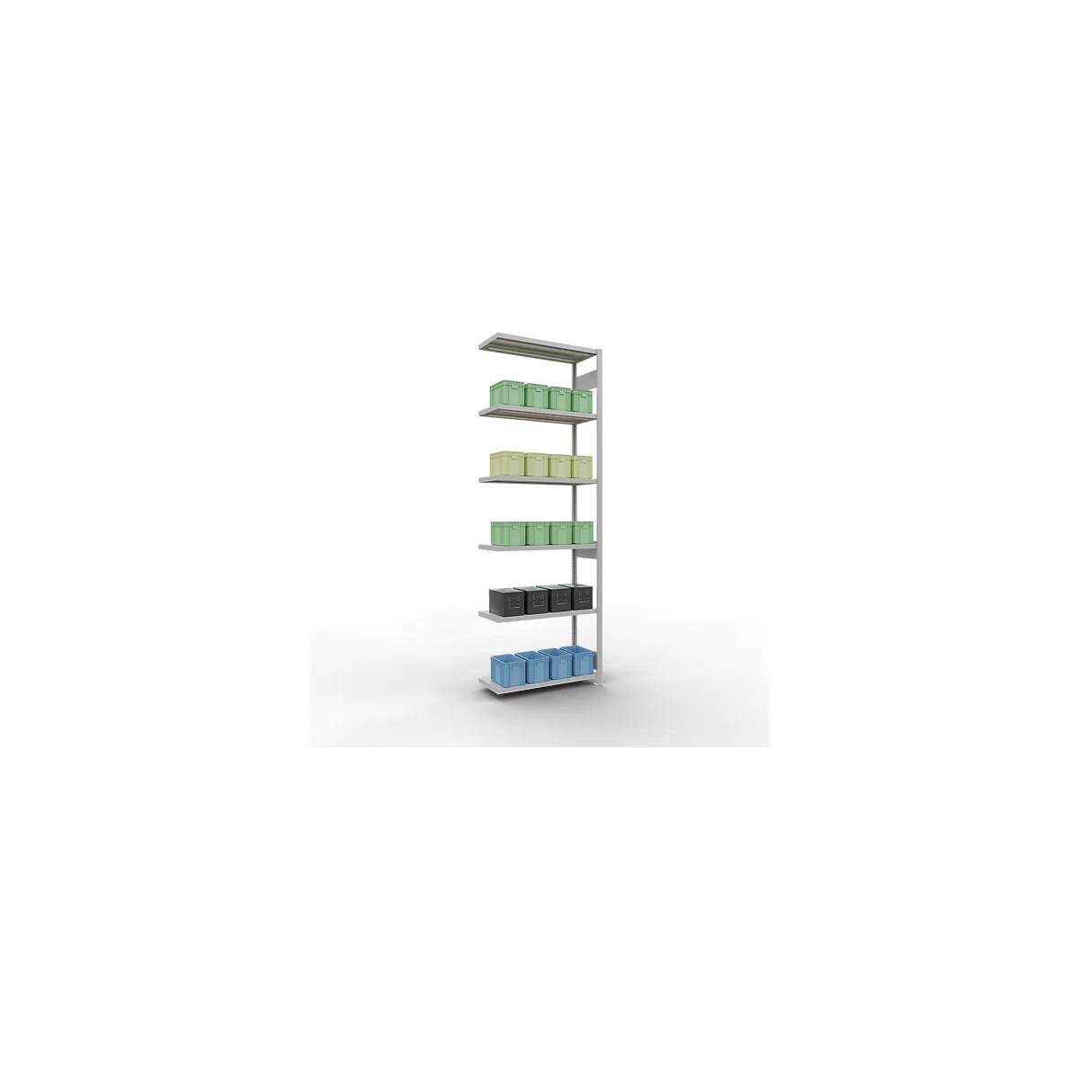Schulte Lagertechnik boltless shelving system MULTIplus 250, boltless add-on shelving, length bolt, 3000x1000x400 mm, 7 shelves, light grey