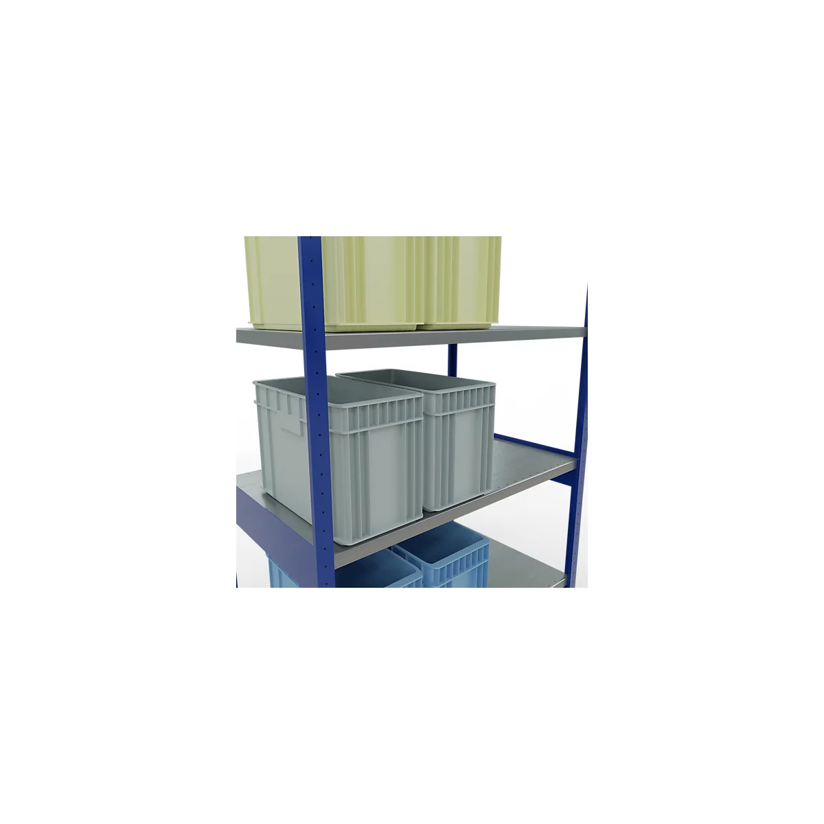 Schulte Lagertechnik boutloos rekkensysteem MULTIplus 250, basisrek, lengte bout, 3000x1300x800 mm, 7 legborden, gentiaanblauw/verzinkt