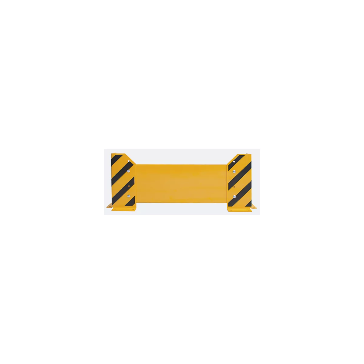 Yellow safety barrier with black and yellow diagonal stripes on the sides. On a light background.