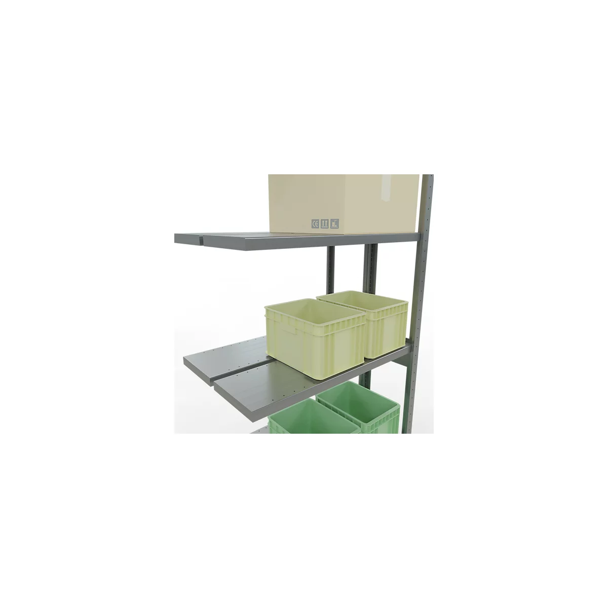 SCHULTE Lagertechnik Doppel-Anbauregal Stecksystem, MULTIPlus250, 3000x1000x(2x300) mm, 14 Böden, verzinkt