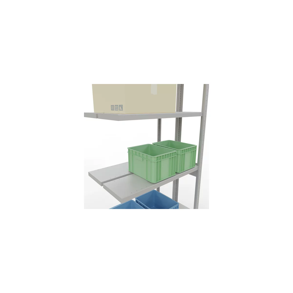 SCHULTE Lagertechnik Doppel-Anbauregal Stecksystem, MULTIPlus250, 3000x1000x(2x300) mm, 14 Böden, verzinkt