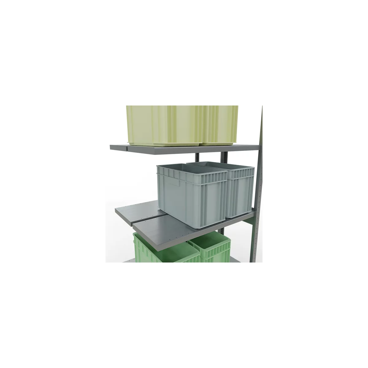 SCHULTE Lagertechnik Doppel-Anbauregal Stecksystem, MULTIPlus250, 3000x1000x(2x400) mm, 14 Böden, verzinkt
