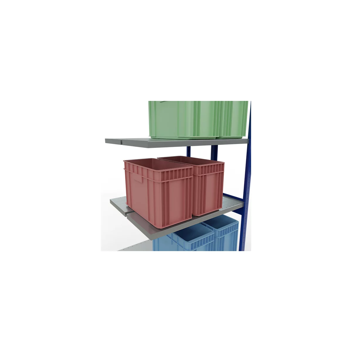 SCHULTE Lagertechnik Doppel-Anbauregal Stecksystem, MULTIPlus250, 3000x1000x(2x400) mm, 14 Böden, verzinkt