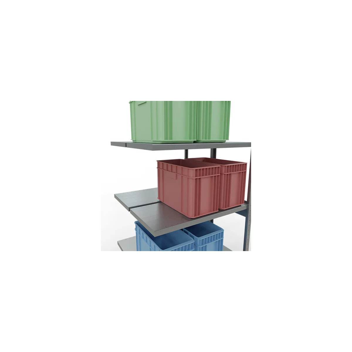 SCHULTE Lagertechnik Doppel-Anbauregal Stecksystem, MULTIPlus250, 3000x1000x(2x500) mm, 14 Böden, verzinkt