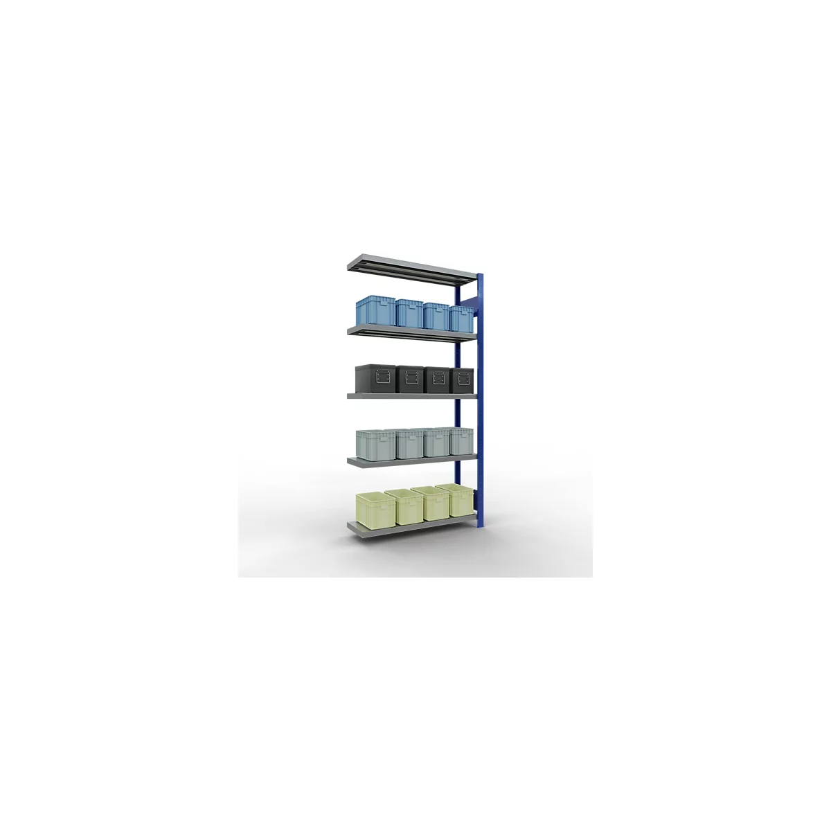 Schulte Lagertechnik Fachbodenregal-Stecksystem MULTIplus 250, Anbauregal, Längenriegel, 2000x1000x300 mm, 5 Böden, enzianblau/verzinkt