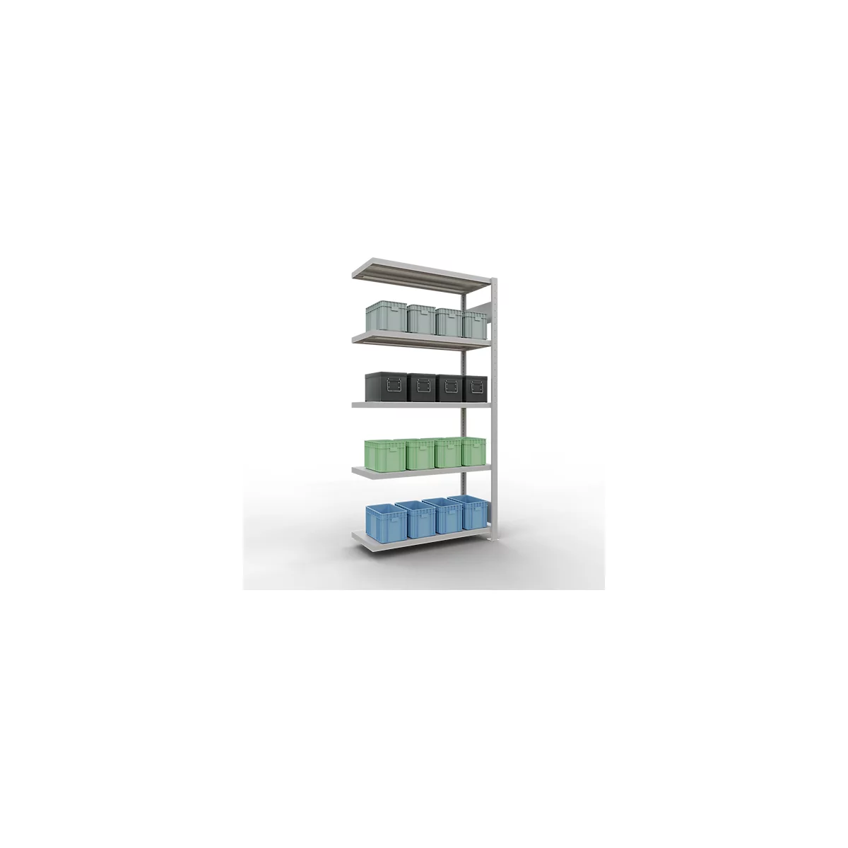 Schulte Lagertechnik Fachbodenregal-Stecksystem MULTIplus 250, Anbauregal, Längenriegel, 2000x1000x400 mm, 5 Böden, lichtgrau