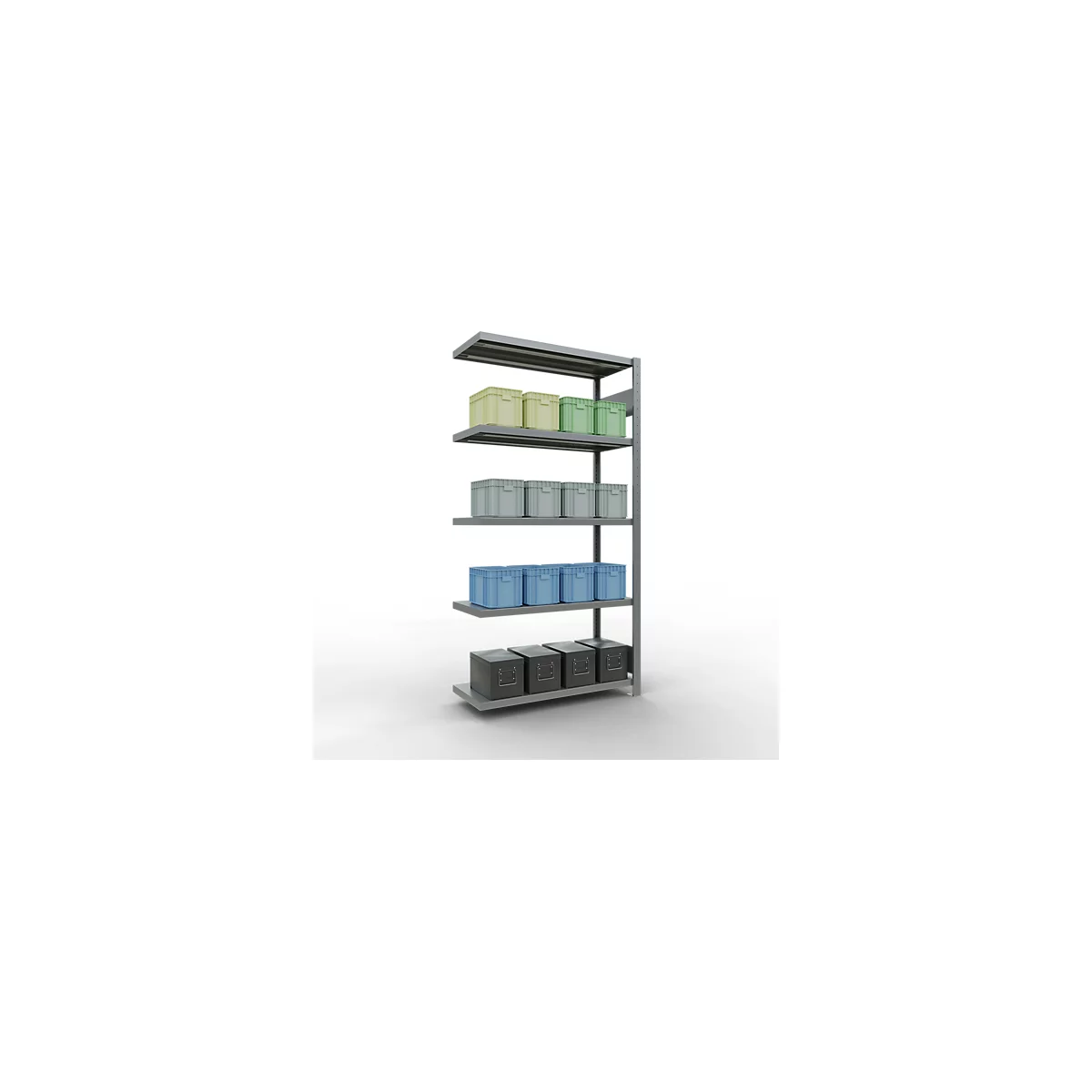 Schulte Lagertechnik Fachbodenregal-Stecksystem MULTIplus 250, Anbauregal, Längenriegel, 2000x1000x400 mm, 5 Böden, verzinkt