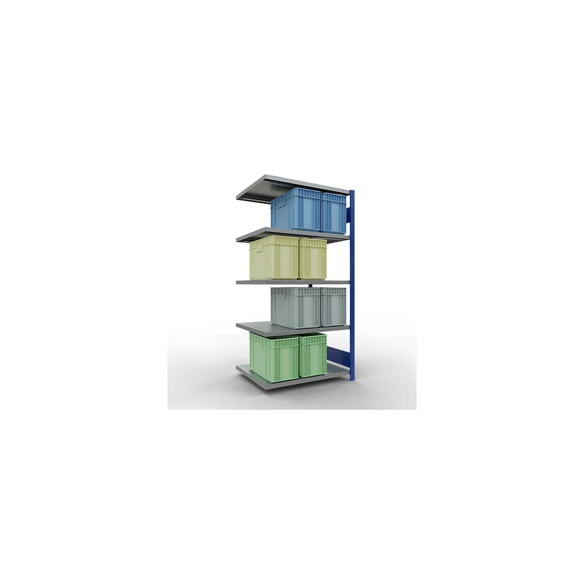 Schulte Lagertechnik Fachbodenregal-Stecksystem MULTIplus 250, Anbauregal, Längenriegel, 2000x1000x800 mm, 5 Böden, enzianblau/verzinkt