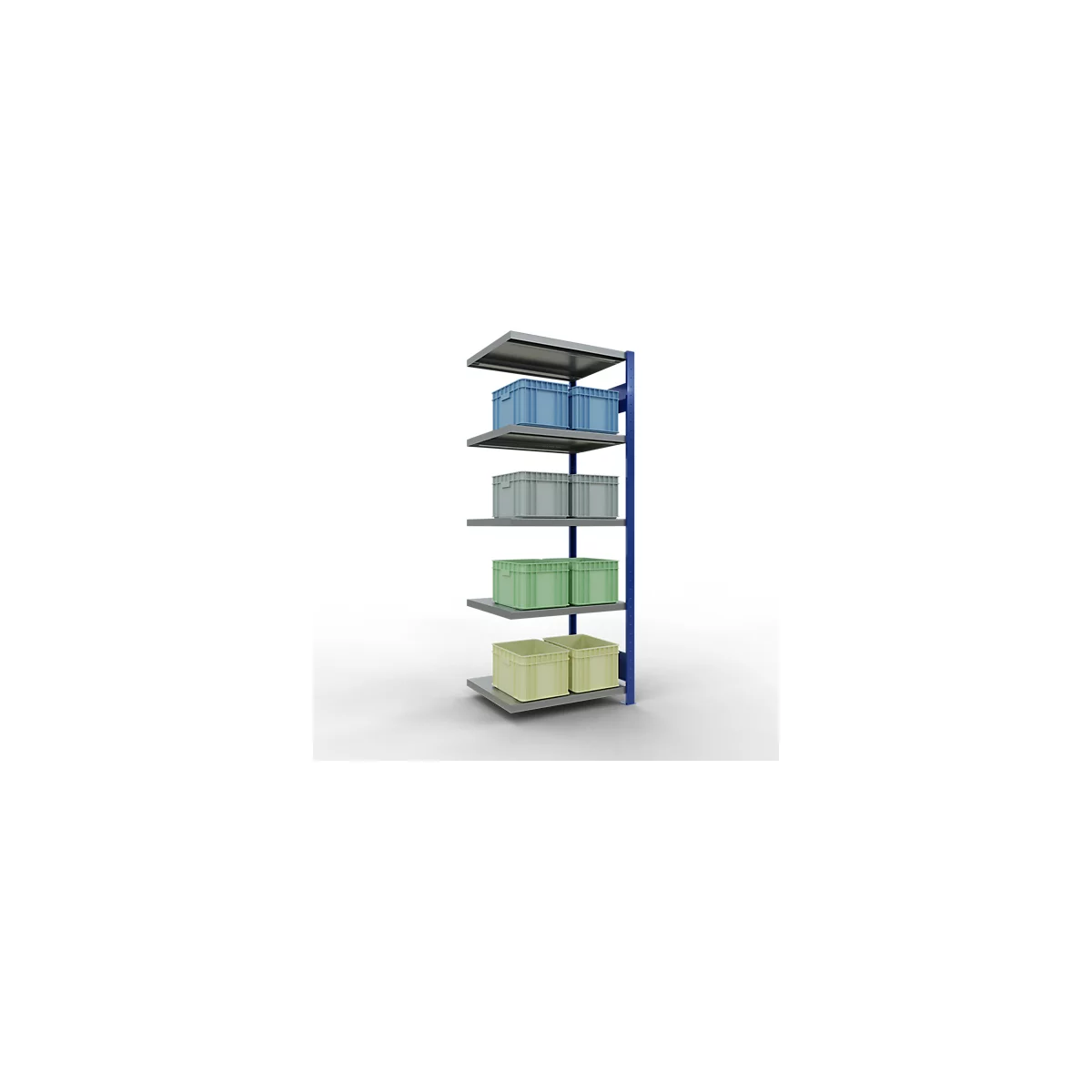 Schulte Lagertechnik Fachbodenregal-Stecksystem MULTIplus 250, Anbauregal, Längenriegel, 2000x750x600 mm, 5 Böden, enzianblau/verzinkt