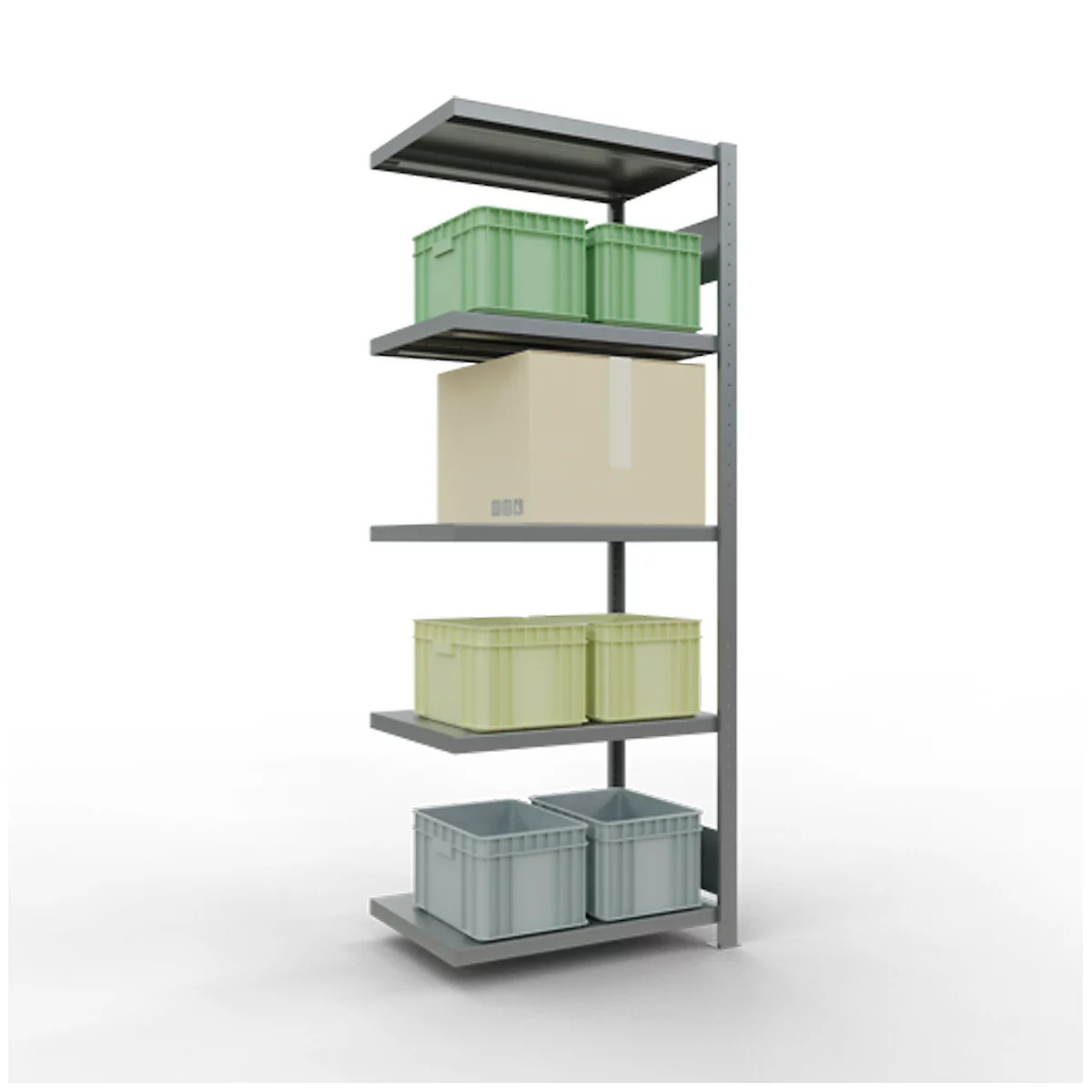 Schulte Lagertechnik Fachbodenregal-Stecksystem MULTIplus 250, Anbauregal, Längenriegel, 2000x750x600 mm, 5 Böden, verzinkt