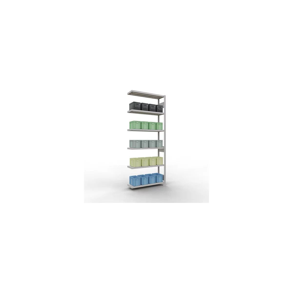Schulte Lagertechnik Fachbodenregal-Stecksystem MULTIplus 250, Anbauregal, Längenriegel, 2500x1000x300 mm, 6 Böden, lichtgrau