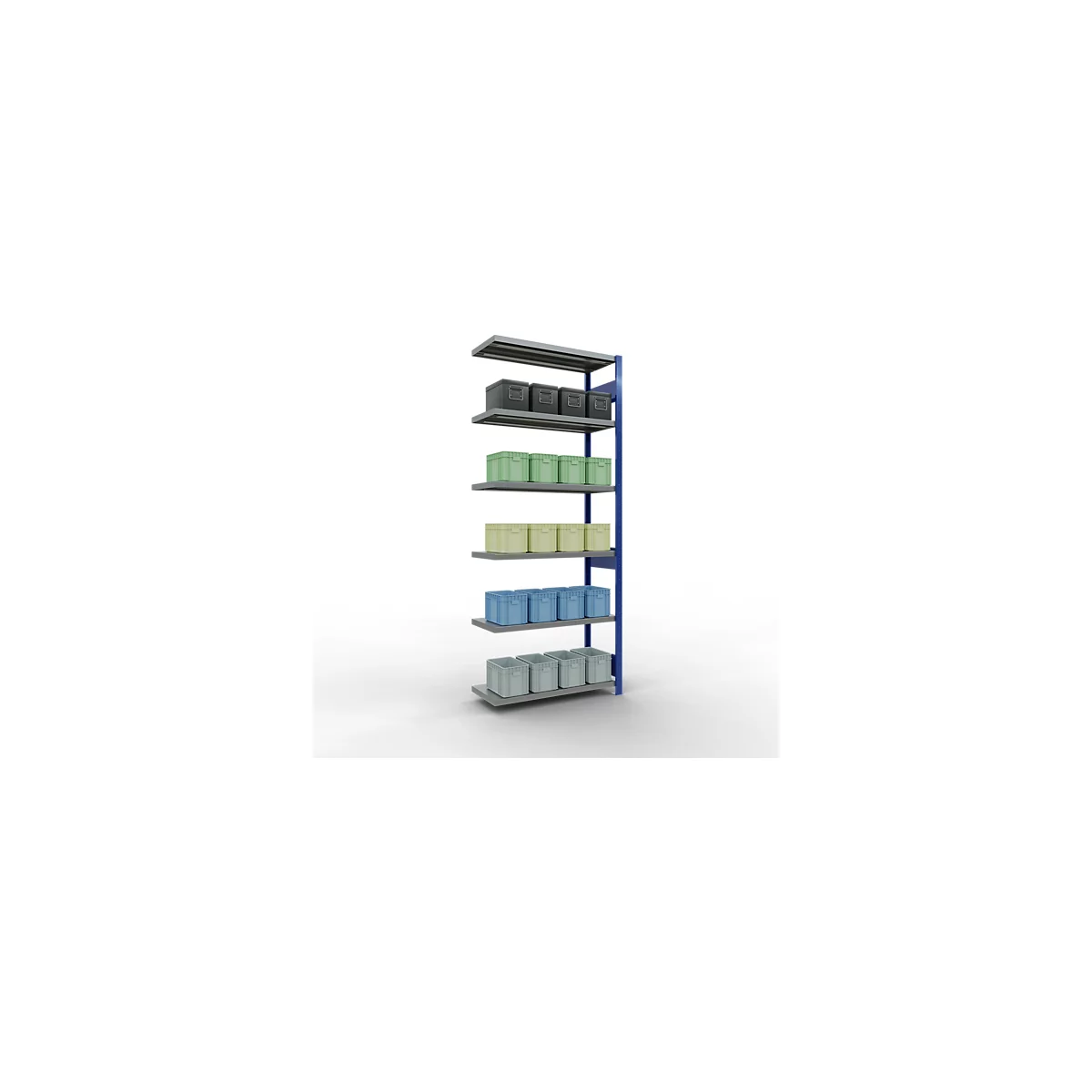 Schulte Lagertechnik Fachbodenregal-Stecksystem MULTIplus 250, Anbauregal, Längenriegel, 2500x1000x400 mm, 6 Böden, enzianblau/verzinkt