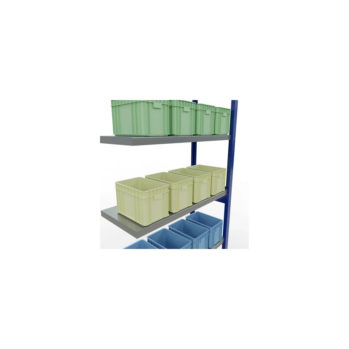 Schulte Lagertechnik Fachbodenregal-Stecksystem MULTIplus 250, Anbauregal, Längenriegel, 2500x1000x400 mm, 6 Böden, enzianblau/verzinkt