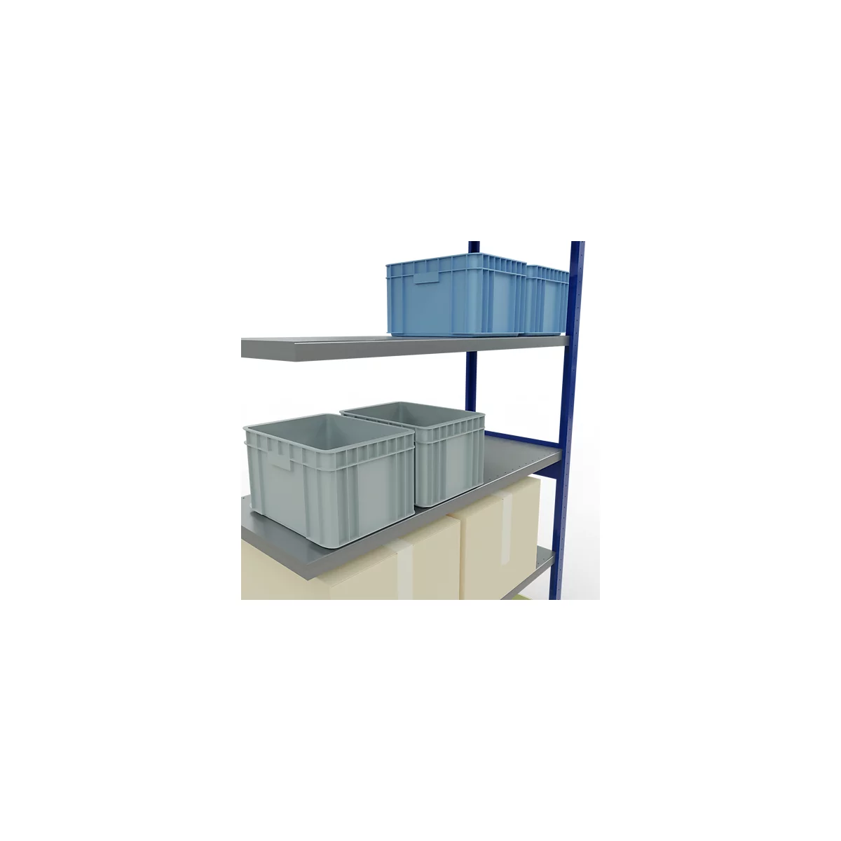 SCHULTE Lagertechnik Fachbodenregal - Stecksystem MULTIplus 250, Anbauregal, Längenriegel, 2500x1300x500 mm, 6 Böden, enzianblau/verzinkt