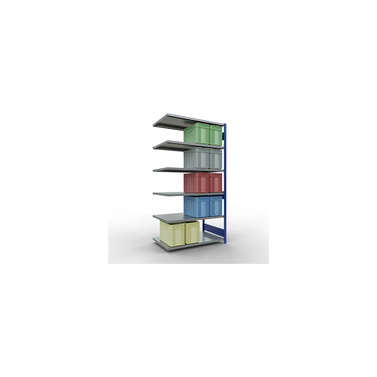 SCHULTE Lagertechnik Fachbodenregal - Stecksystem MULTIplus 250, Anbauregal, Längenriegel, 2500x1300x800 mm, 6 Böden, enzianblau/verzinkt
