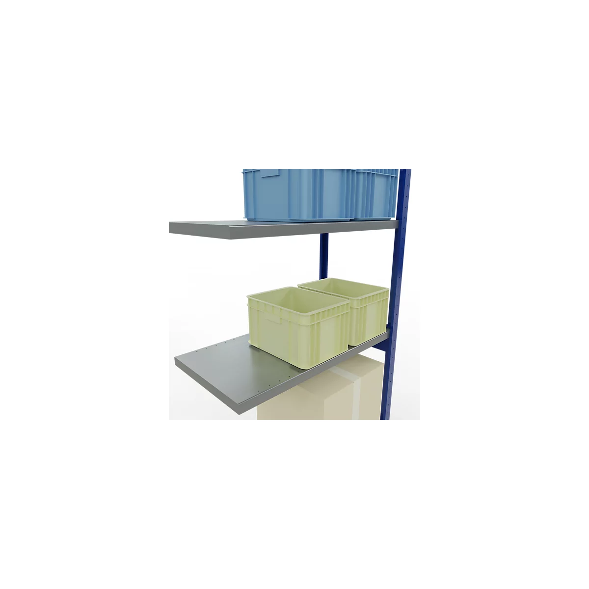 Schulte Lagertechnik Fachbodenregal-Stecksystem MULTIplus 250, Anbauregal, Längenriegel, 3000x1000x500 mm, 7 Böden, enzianblau/verzinkt