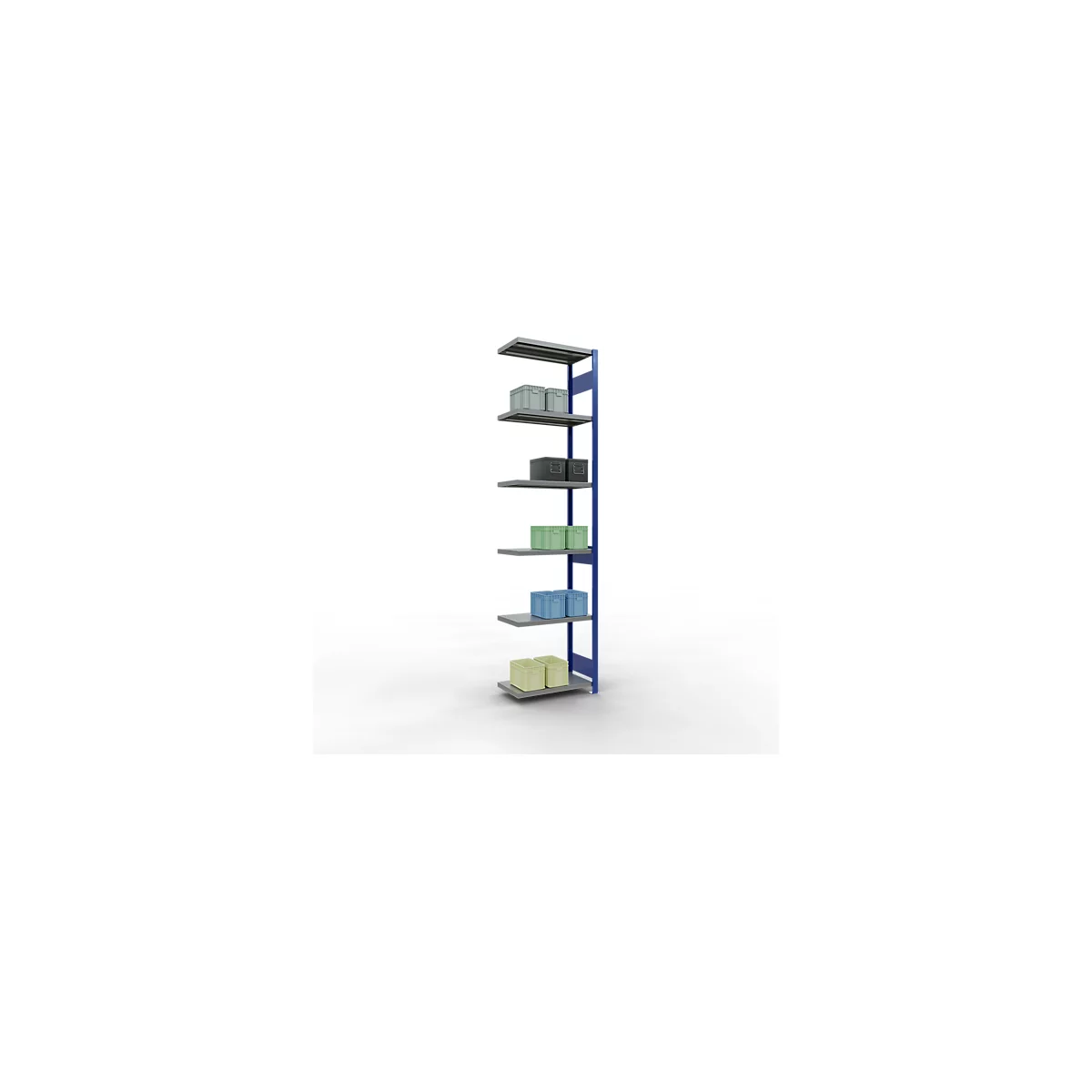 Schulte Lagertechnik Fachbodenregal-Stecksystem MULTIplus 250, Anbauregal, Längenriegel, 3000x750x400 mm, 7 Böden, enzianblau/verzinkt