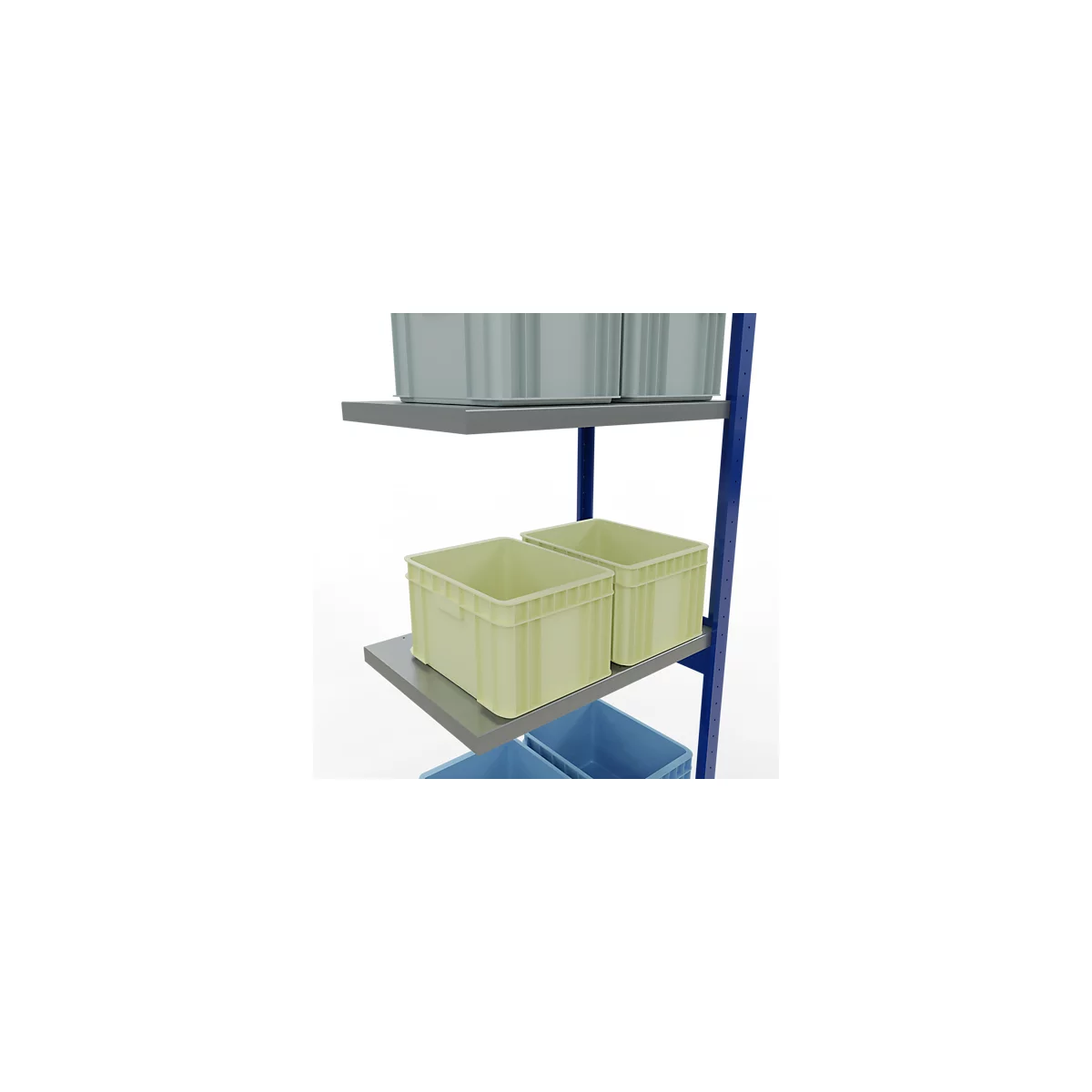 Schulte Lagertechnik Fachbodenregal-Stecksystem MULTIplus 250, Anbauregal, Längenriegel, 3000x750x500 mm, 7 Böden, enzianblau/verzinkt