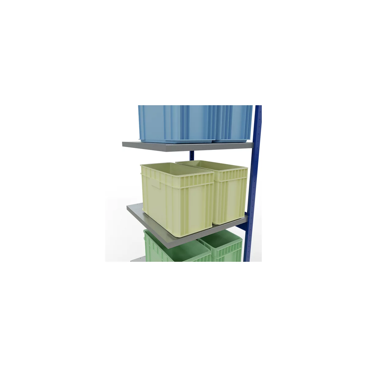 Schulte Lagertechnik Fachbodenregal-Stecksystem MULTIplus 250, Anbauregal, Längenriegel, 3000x750x800 mm, 7 Böden, enzianblau/verzinkt