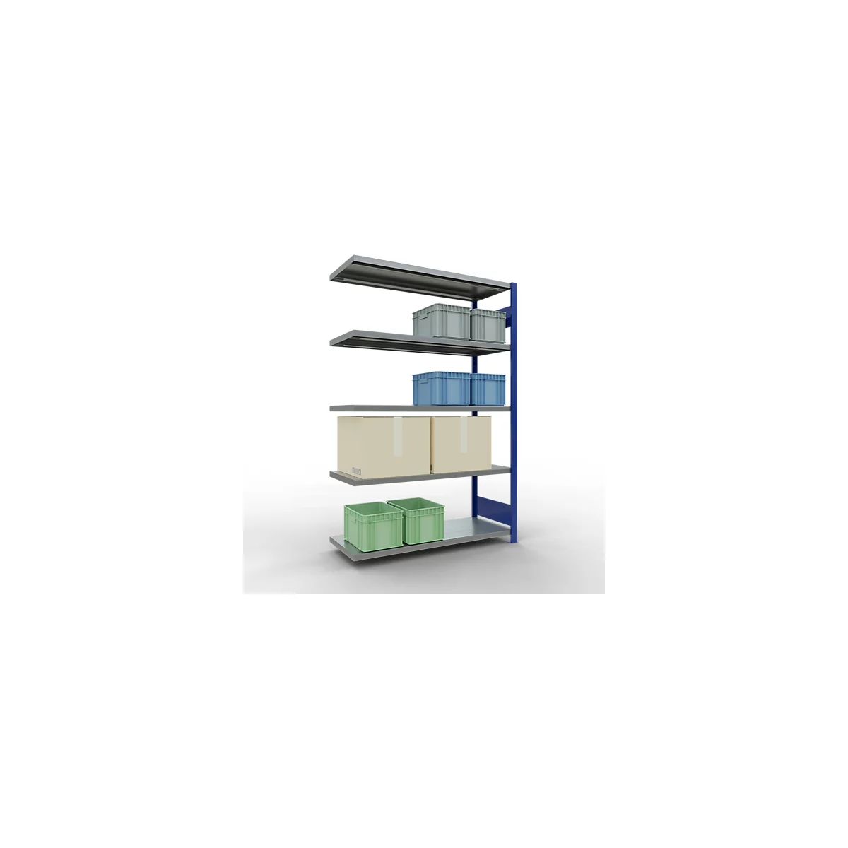 SCHULTE Lagertechnik Fachbodenregal - Stecksystem MULTIplus 250 Anbauregal mit Längenriegel - 2000x1300x500 mm, Typ 250 kg