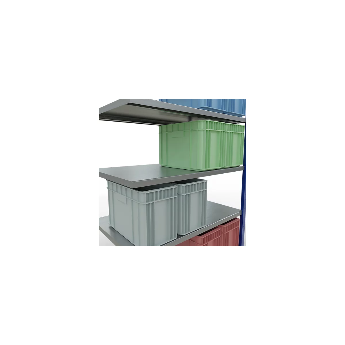 SCHULTE Lagertechnik Fachbodenregal - Stecksystem MULTIplus 250 Anbauregal mit Längenriegel - 2000x1300x800 mm, Typ 250 kg
