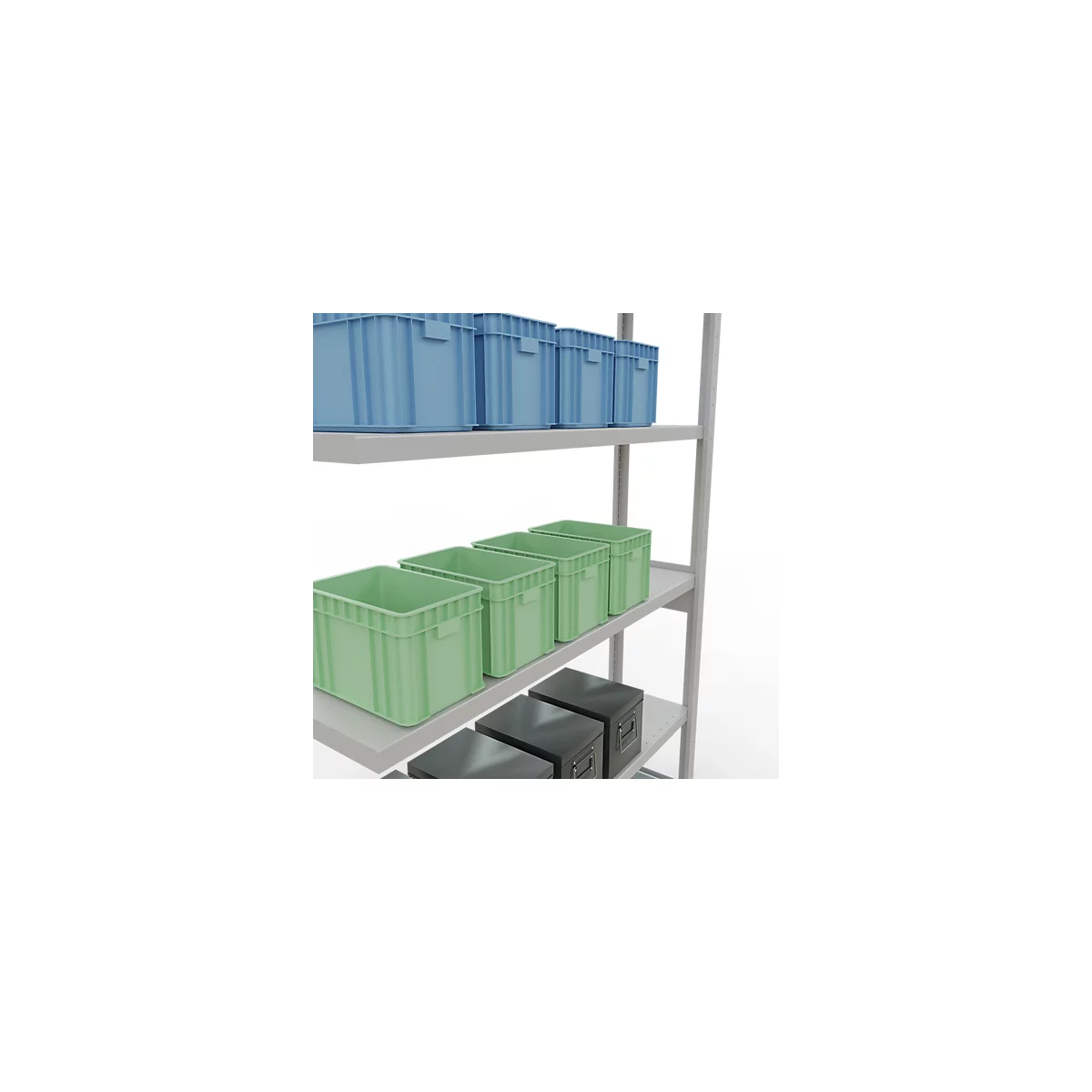SCHULTE Lagertechnik Fachbodenregal - Stecksystem MULTIplus 250 Anbauregal mit Längenriegel - 2500x1300x300 mm, Typ 250 kg