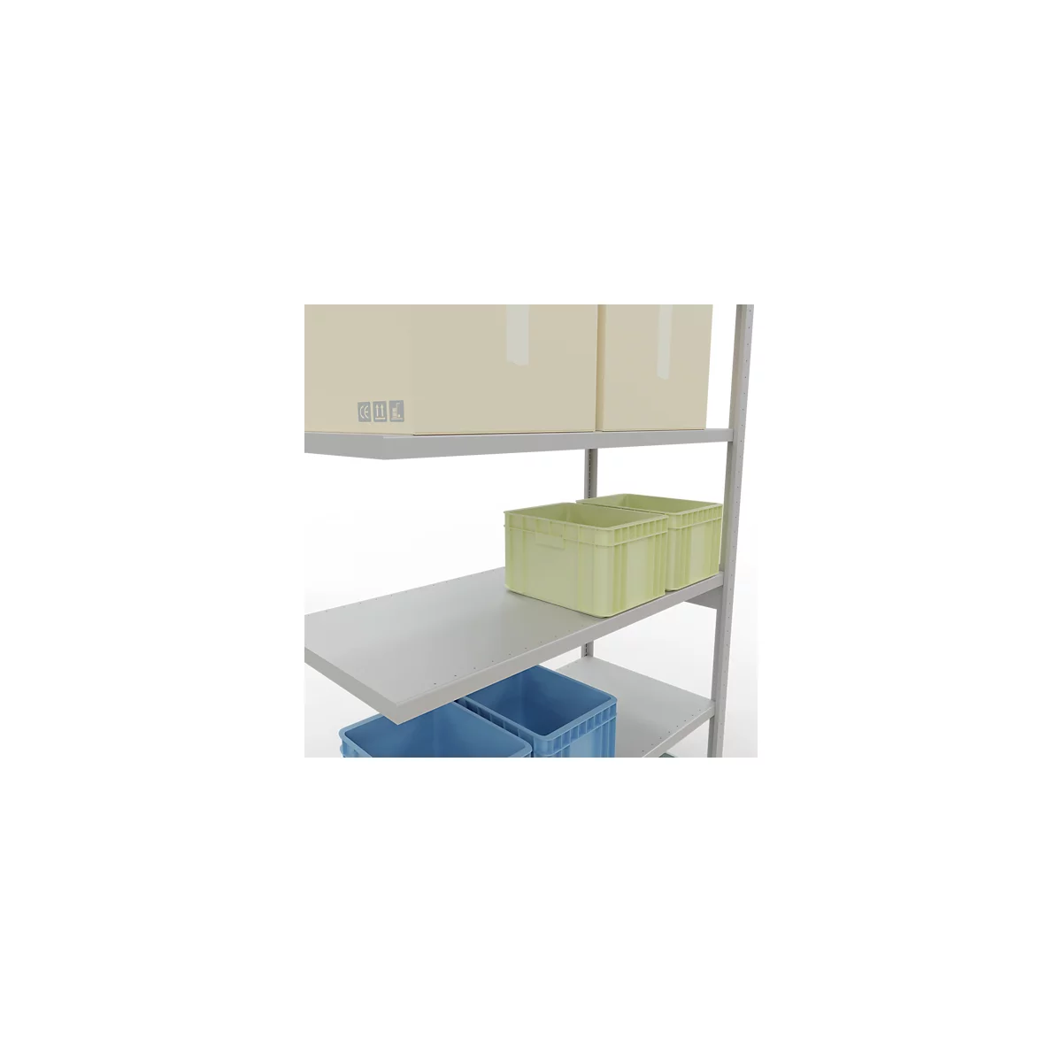 SCHULTE Lagertechnik Fachbodenregal - Stecksystem MULTIplus 250 Anbauregal mit Längenriegel - 2500x1300x600 mm, Typ 250 kg