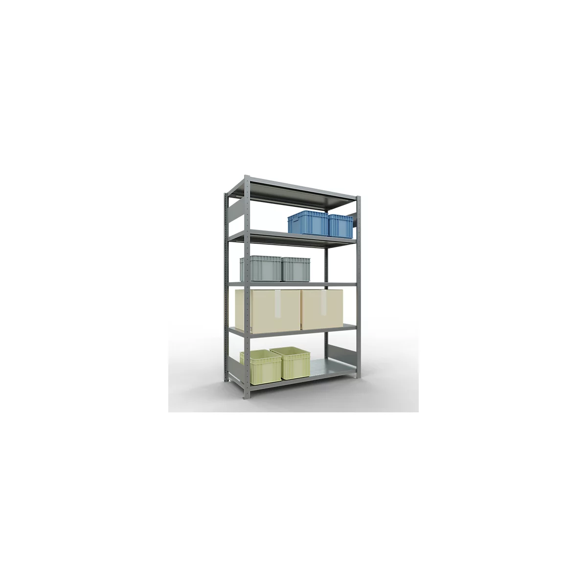 Schulte Lagertechnik Fachbodenregal-Stecksystem MULTIplus 250, Grundregal, Längenriegel, 2000x1300x600 mm, 5 Böden, verzinkt