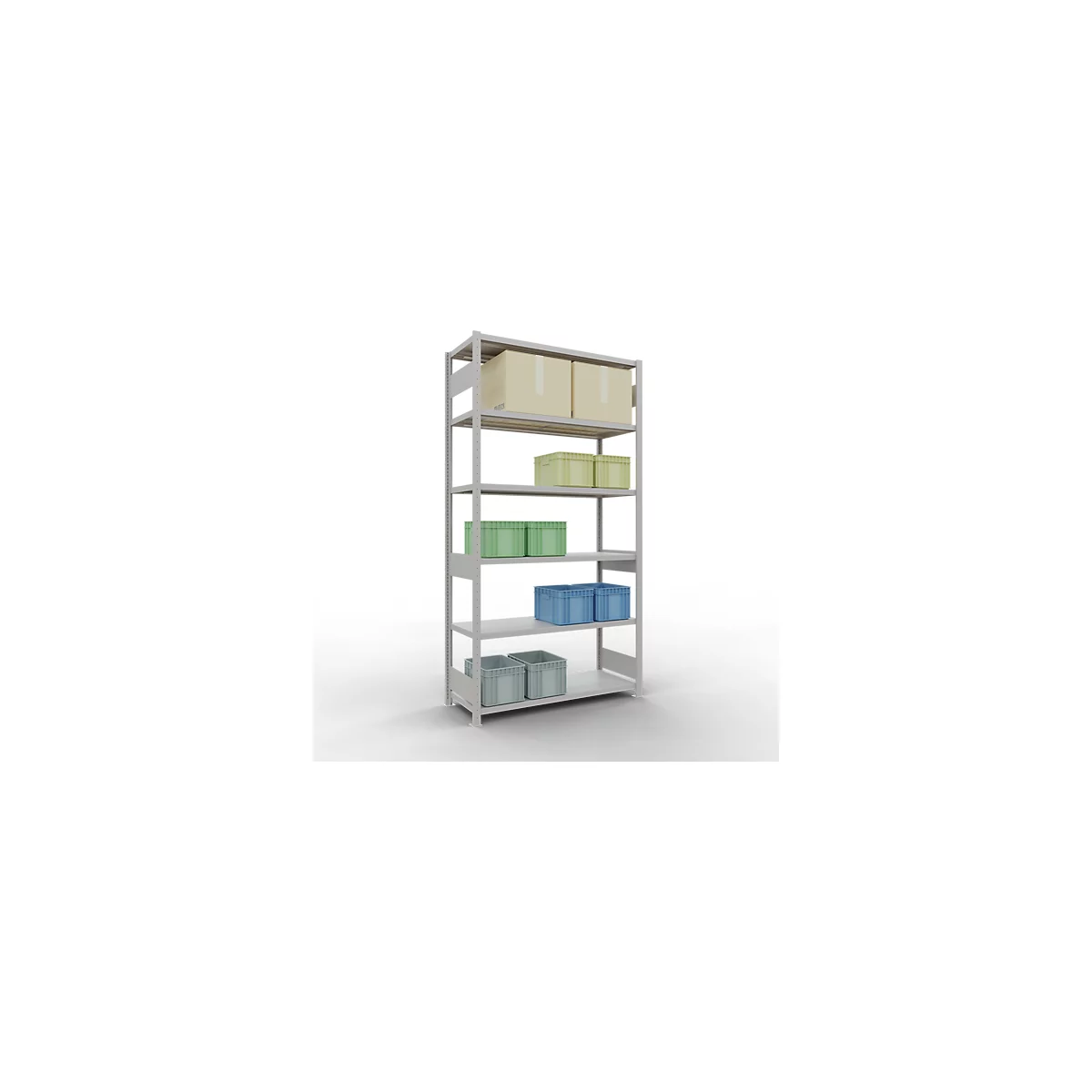 Schulte Lagertechnik Fachbodenregal-Stecksystem MULTIplus 250, Grundregal, Längenriegel, 2500x1300x500 mm, 6 Böden, lichtgrau
