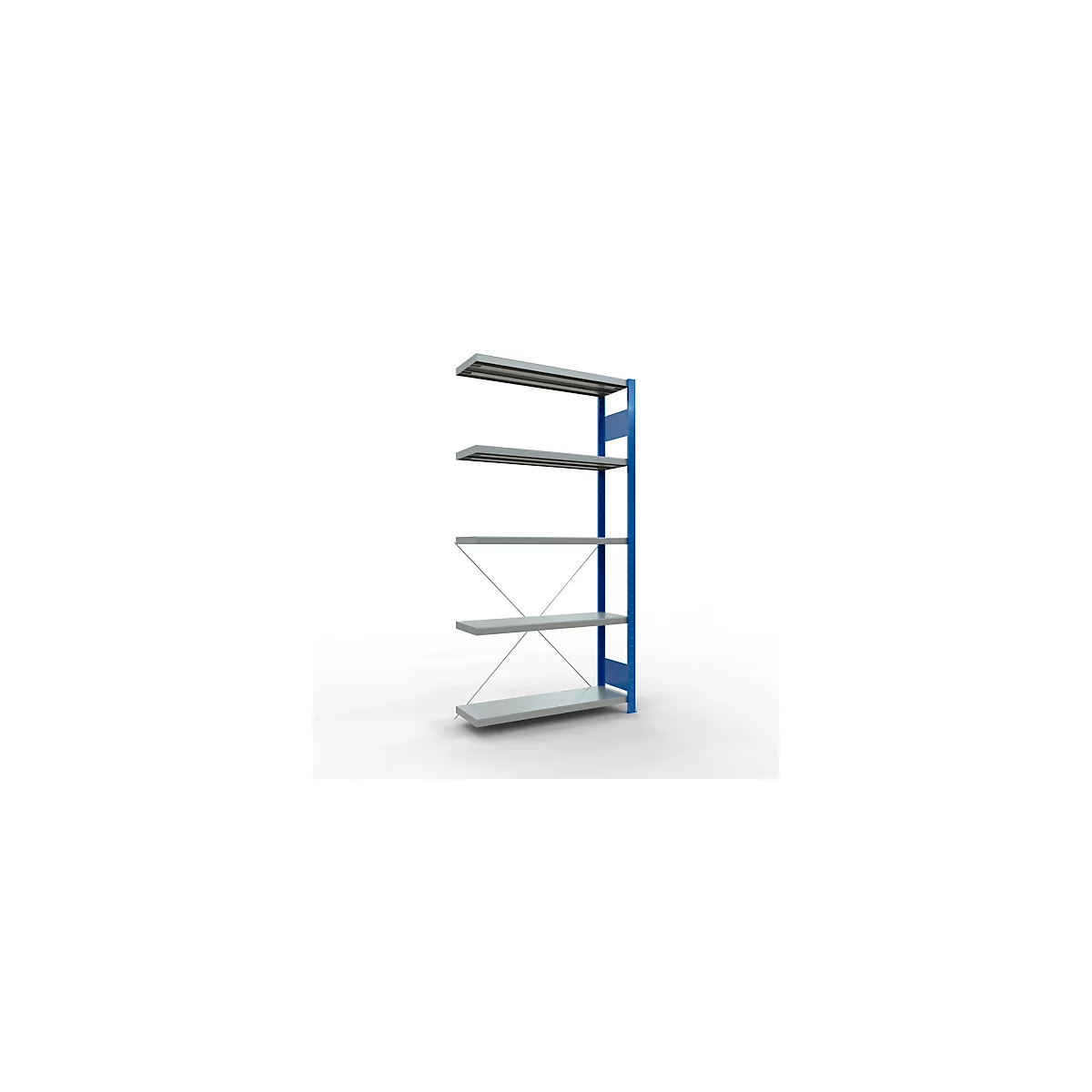 Schulte Lagertechnik Fachbodenregal Stecksystem MultiPlus250, Anbauregal, 5 Fachböden, Kreuzstrebe, B 1000 x T 300 x H 2000 mm, Enzianblau RAL 5010