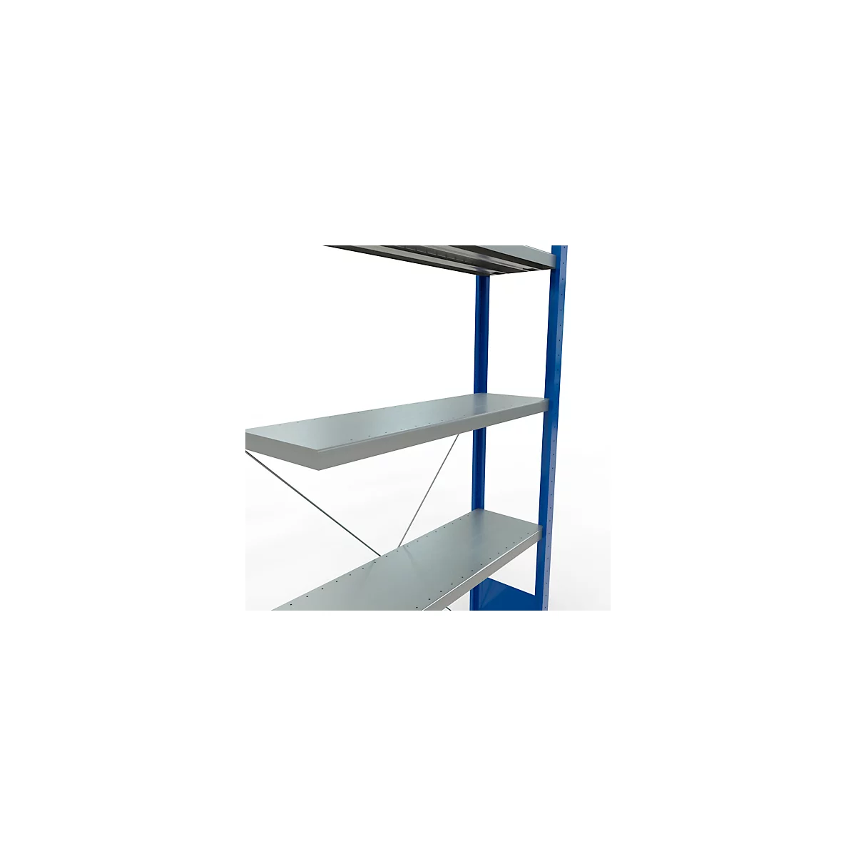Schulte Lagertechnik Fachbodenregal Stecksystem MultiPlus250, Anbauregal, 5 Fachböden, Kreuzstrebe, B 1000 x T 300 x H 2000 mm, Enzianblau RAL 5010