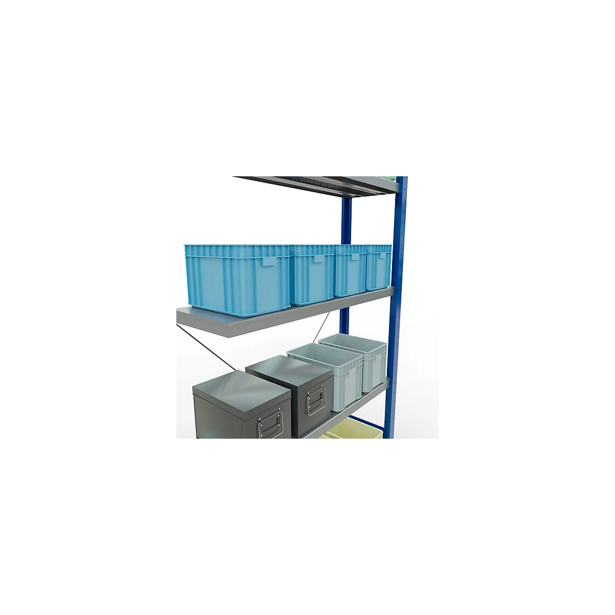 Schulte Lagertechnik Fachbodenregal Stecksystem MultiPlus250, Anbauregal, 5 Fachböden, Kreuzstrebe, B 1000 x T 300 x H 2000 mm, Enzianblau RAL 5010