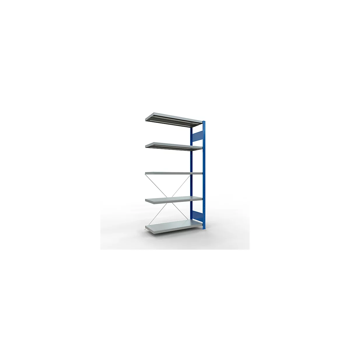 Schulte Lagertechnik Fachbodenregal Stecksystem MultiPlus250, Anbauregal, 5 Fachböden, Kreuzstrebe, B 1000 x T 400 x H 2000 mm, Enzianblau RAL 5010