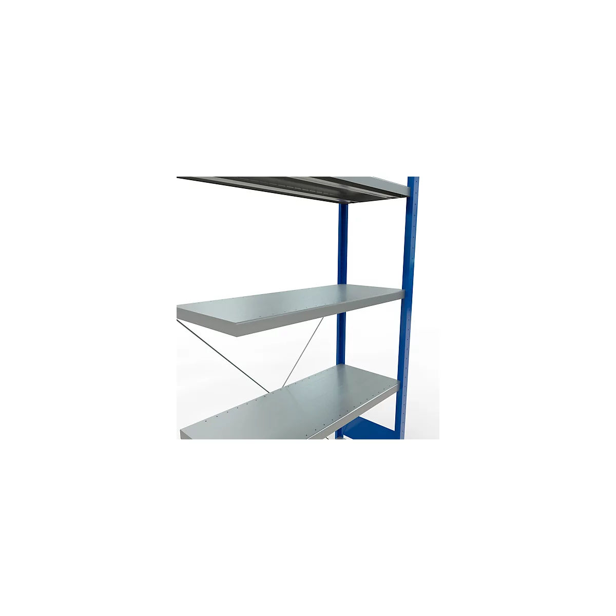 Schulte Lagertechnik Fachbodenregal Stecksystem MultiPlus250, Anbauregal, 5 Fachböden, Kreuzstrebe, B 1000 x T 400 x H 2000 mm, Enzianblau RAL 5010