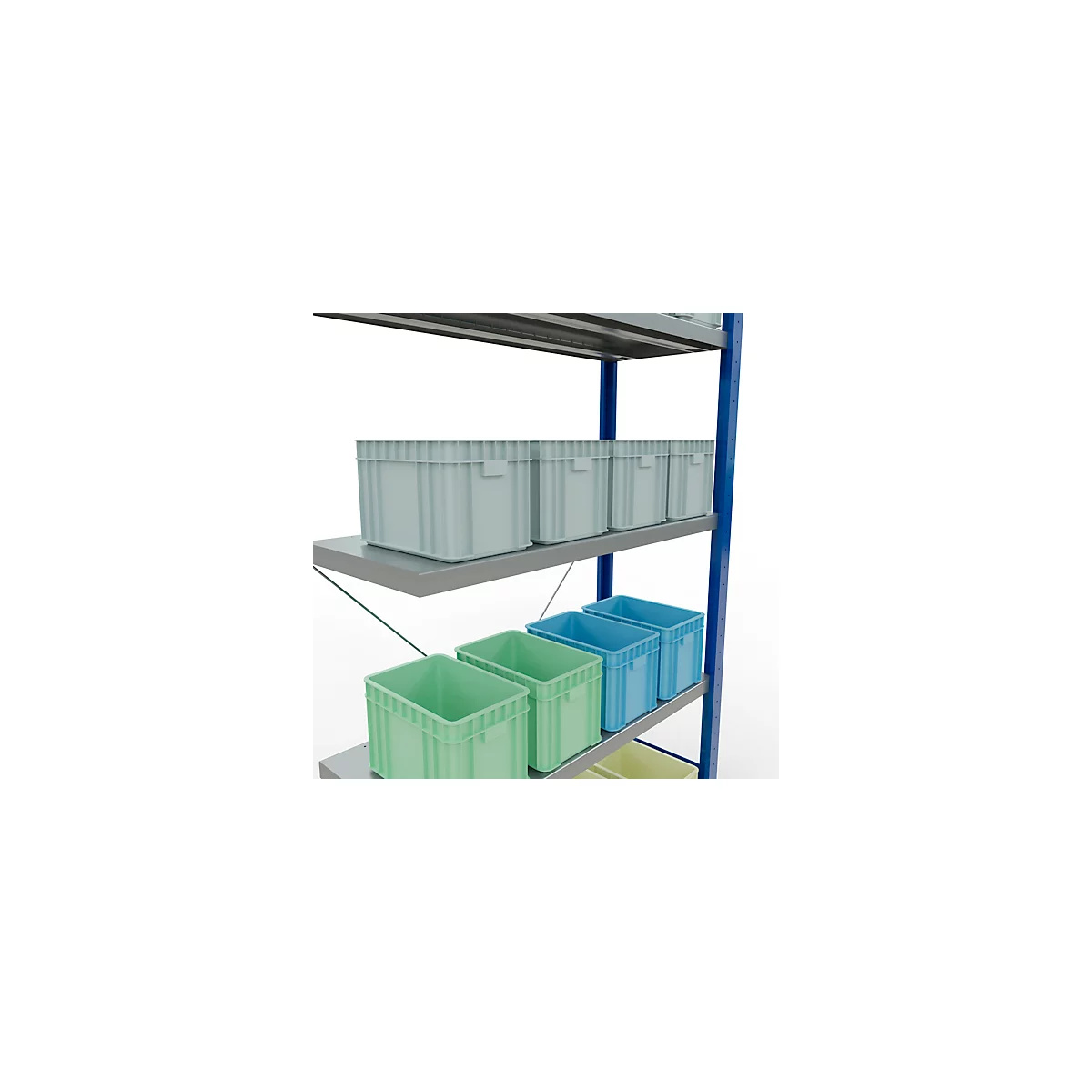 Schulte Lagertechnik Fachbodenregal Stecksystem MultiPlus250, Anbauregal, 5 Fachböden, Kreuzstrebe, B 1000 x T 400 x H 2000 mm, Enzianblau RAL 5010