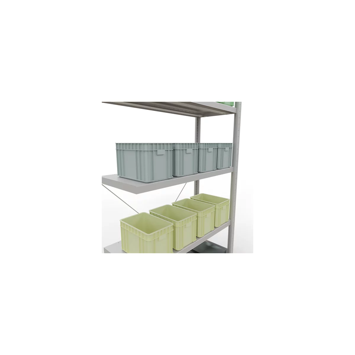 Schulte Lagertechnik Fachbodenregal Stecksystem MultiPlus250, Anbauregal, 5 Fachböden, Kreuzstrebe, B 1000 x T 400 x H 2000 mm, Lichtgrau RAL 7035