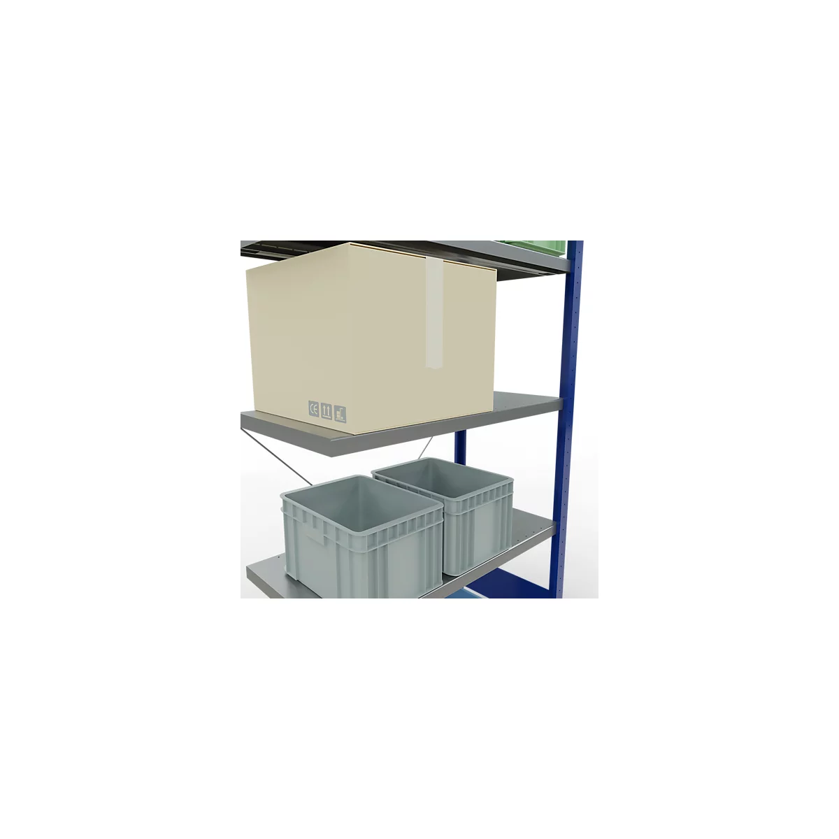 Schulte Lagertechnik Fachbodenregal Stecksystem MultiPlus250, Anbauregal, 5 Fachböden, Kreuzstrebe, B 1000 x T 500 x H 2000 mm, Enzianblau RAL 5010