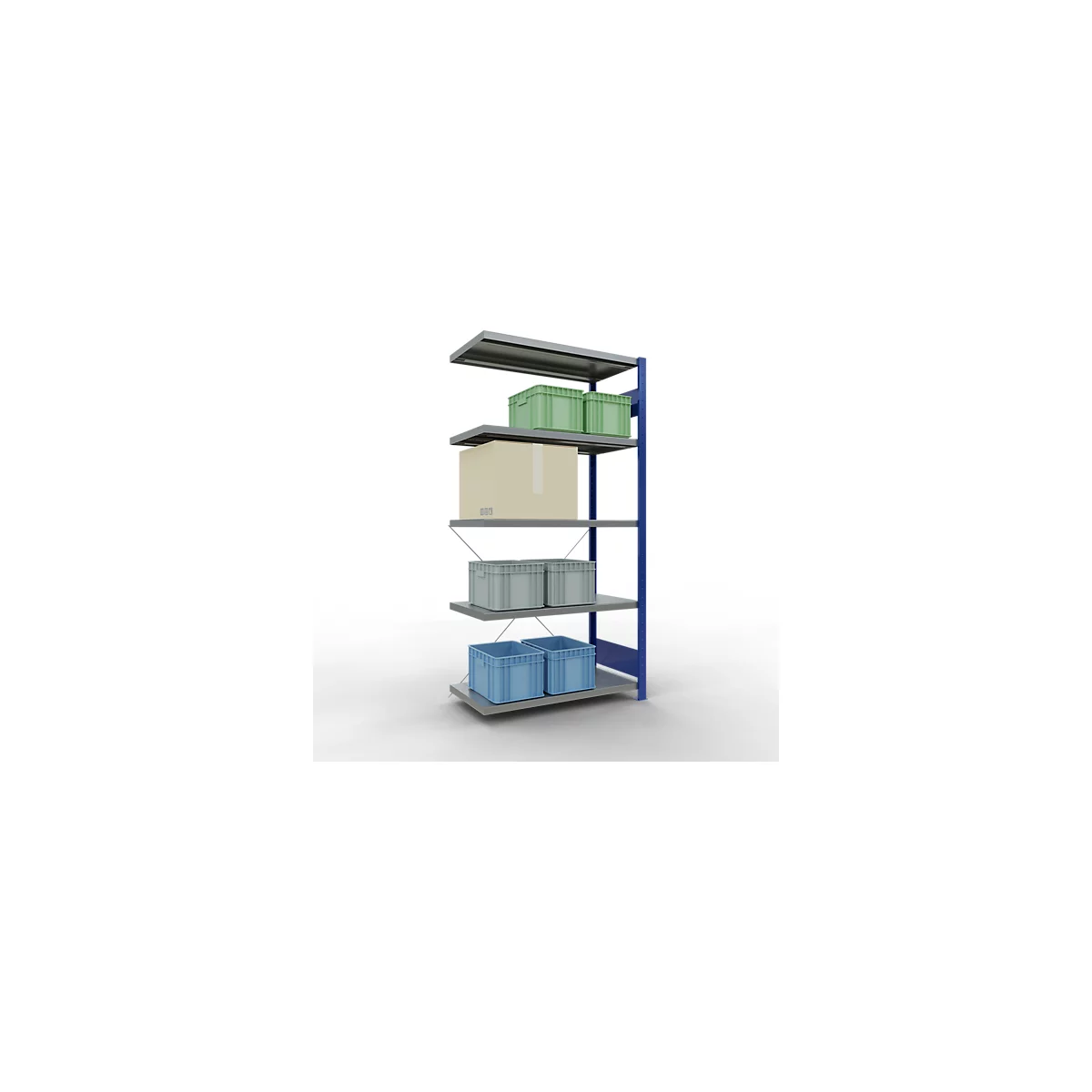 Schulte Lagertechnik Fachbodenregal Stecksystem MultiPlus250, Anbauregal, 5 Fachböden, Kreuzstrebe, B 1000 x T 500 x H 2000 mm, Enzianblau RAL 5010