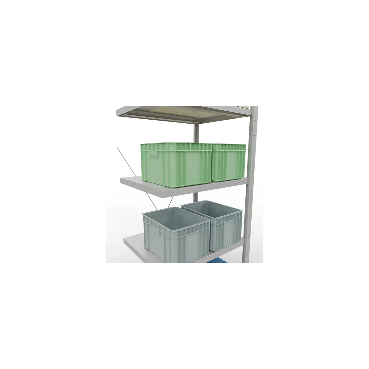 Schulte Lagertechnik Fachbodenregal Stecksystem MultiPlus250, Anbauregal, 5 Fachböden, Kreuzstrebe, B 750 x T 600 x H 2000 mm, Lichtgrau RAL 7035